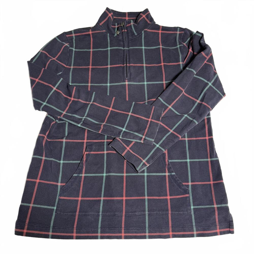 Talbots Navy blue Windowpane 1/4 zip pullover‎ Sz Small. Pockets Preppy Nautical